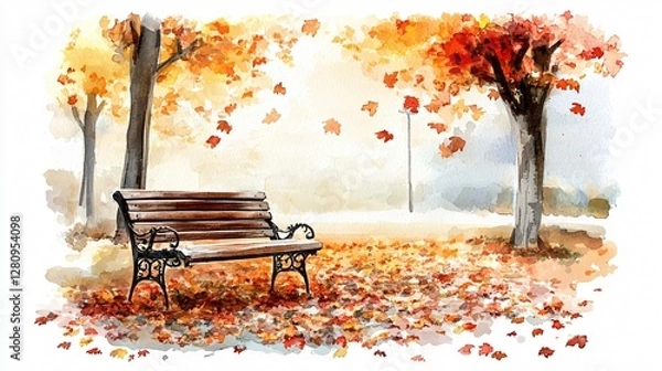 Obraz Empty Park Bench Under a Blue Sky