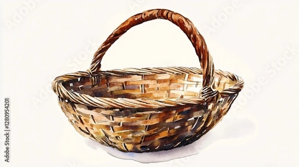 Obraz Empty Wicker Basket Watercolor Illustration