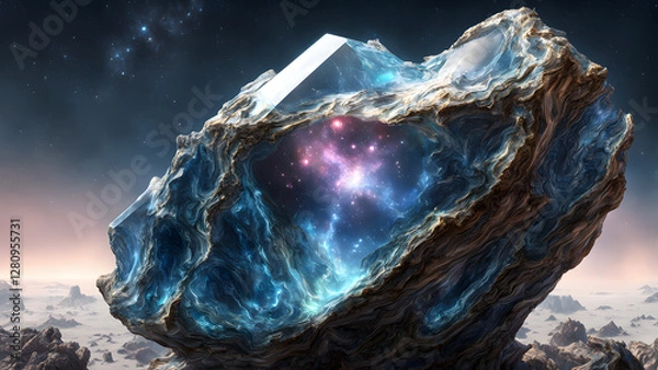 Fototapeta A large rock with a blue crystal inside of it