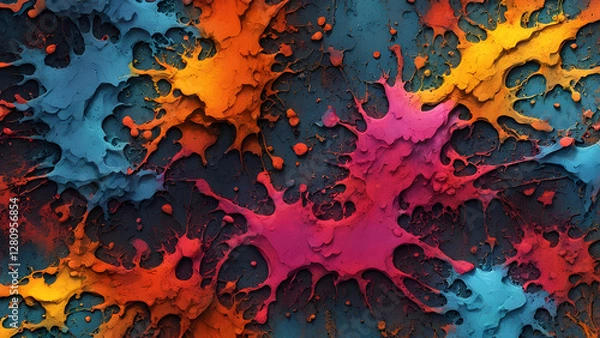 Fototapeta A colorful painting with splatters of paint on it