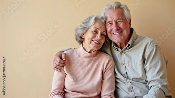 Obraz Happy Elderly Couple Embracing with Warm Smiles