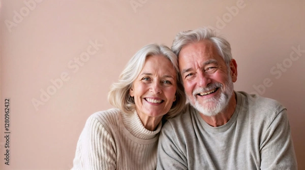 Obraz Happy Elderly Couple Embracing with Warm Smiles