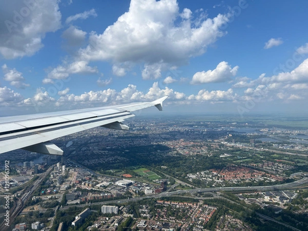 Fototapeta Landing at schiphol Amsterdam airport in The Netherlands