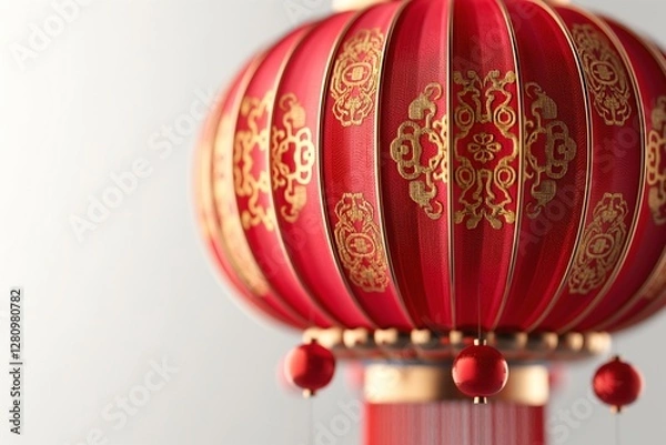 Fototapeta A close-up of a vibrant red Chinese lantern adorned with intricate gold patterns, evoking a festive atmosphere.