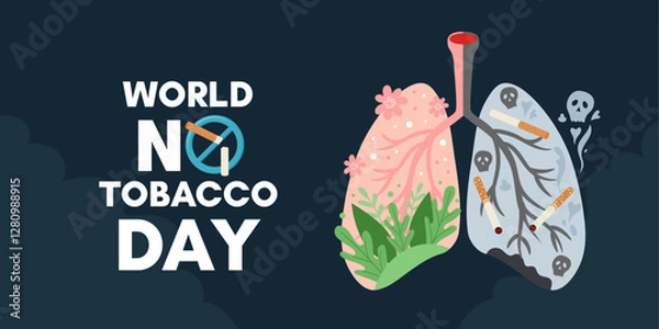 Fototapeta World No Tobacco Day. Banner vector template. Lungs of a smoker and a healthy person.