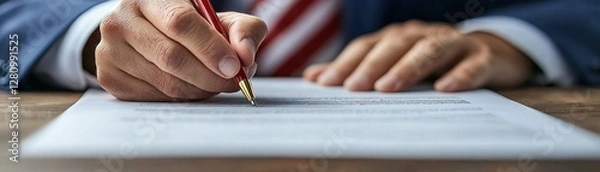 Fototapeta Witness the power of law and justice This captivating image shows A constitutional document being signed, symbolizing equality, rights, and law, with an official, historical feel Ideal for legal