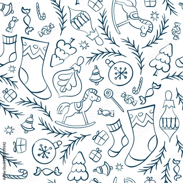 Fototapeta Hand drawn Christmas seamless pattern