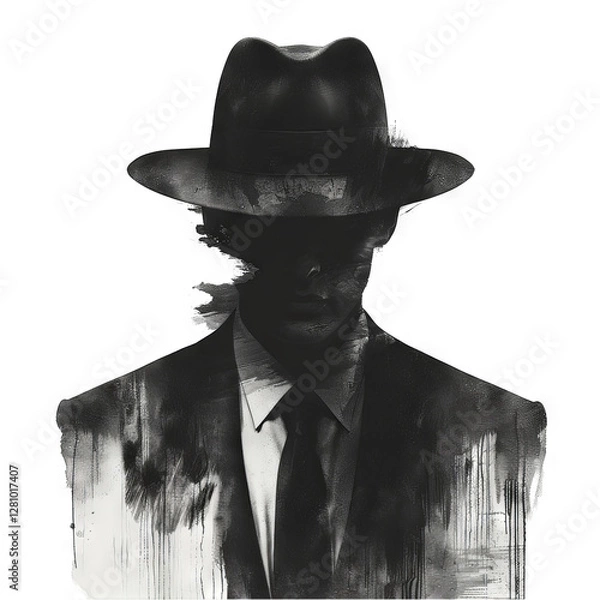 Fototapeta Mysterious Man in Fedora: A Monochrome Portrait
