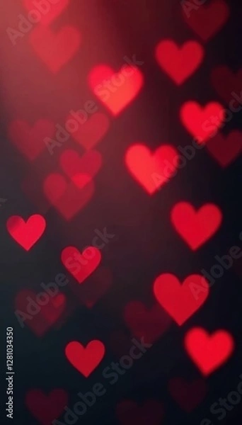 Fototapeta Blurred red hearts bokeh, soft focus background , dreamy, light