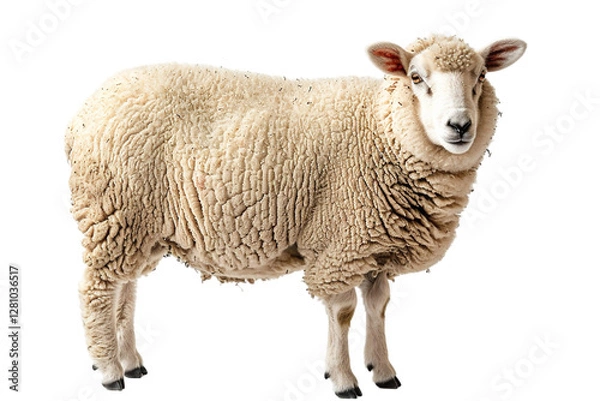Obraz Horizontal view of a sheep over a plain transparent backdrop or PNG for farming type poster or graphic use, Generative AI.