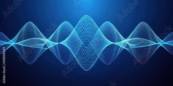 Fototapeta Minimalist blue wireframe sound waves form a vibrant geometric pattern , blue, geometry