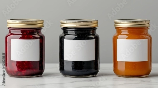 Fototapeta Fruits jam container with white mockup label 