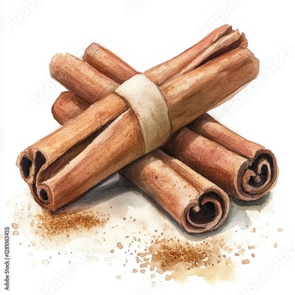 Obraz Artistic watercolor of cinnamon sticks illustrating texture and warm earthy tones