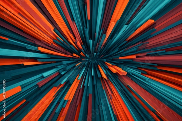Fototapeta Dynamic abstract art featuring vibrant colors and sharp lines creating depth and movement.