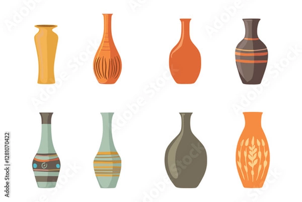 Fototapeta set of colorful vase isolated on a white background, Flat style vector illustration