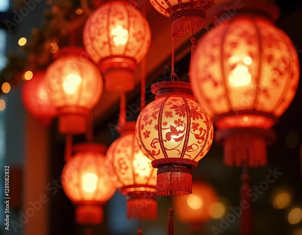 Obraz Vibrant Paper Lanterns Illuminating the Night During Dia de Muertos Celebrations