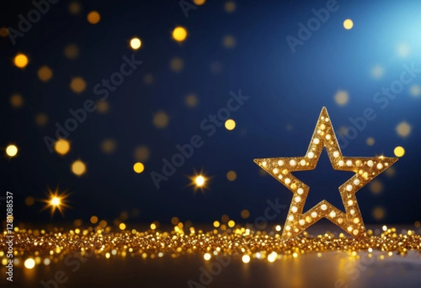 Obraz Glittering Golden Christmas Star Decor Decor Defocus Defocus Background