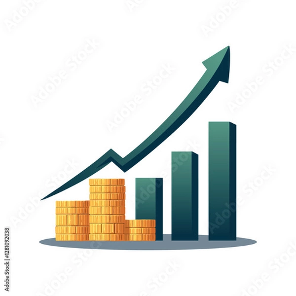 Fototapeta Stacked Gold Coins with Profit statistics graph icon, Illustrating the Financial Concept of Wealth and Prosperity, Business Success-Themed with gold coin