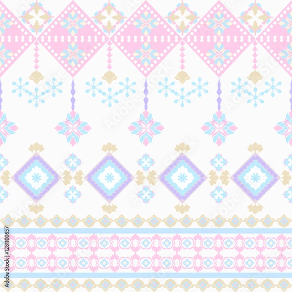 Fototapeta Blue and pink pastel colors Navajo seamless pattern with ethnic motifs. Native American or geometric vector texture for design or print, textiles, sarees, and wallpaper.