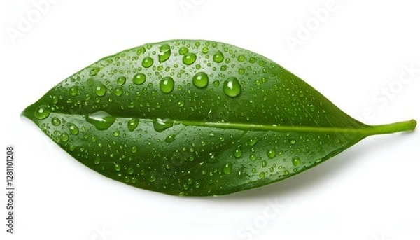 Obraz green leaf with water drops isolated on white background.