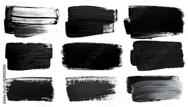 Fototapeta set of black watercolor paint strokes on the white background. vector illustration of rectangle text boxes.
