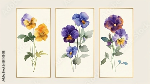Obraz Watercolor Pansy Flower Vector Set for Design