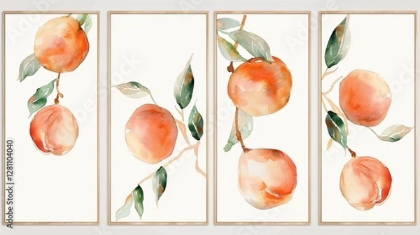 Obraz Hand-Drawn Watercolor Peach Set Vector Illustration