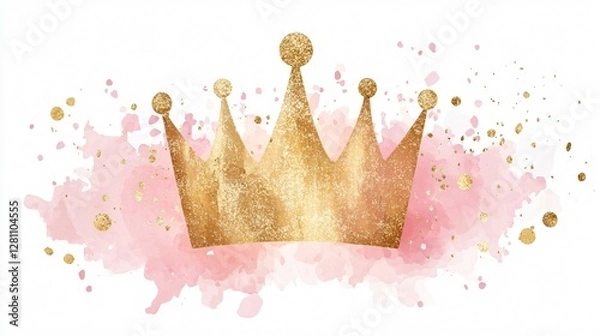 Obraz Pink and Gold Confetti Crown Watercolor Image for Design