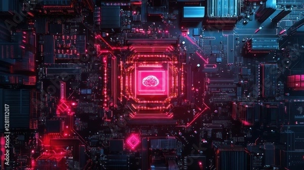 Fototapeta AI brain in central processing unit, futuristic technology concept.