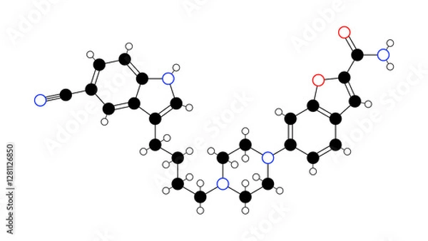 Fototapeta vilazodone molecule, structural chemical formula, ball-and-stick model, isolated image antidepressant