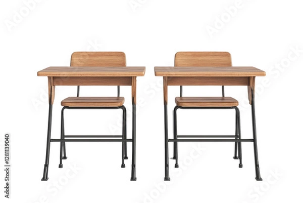 Fototapeta Two modern desks with wooden tops.