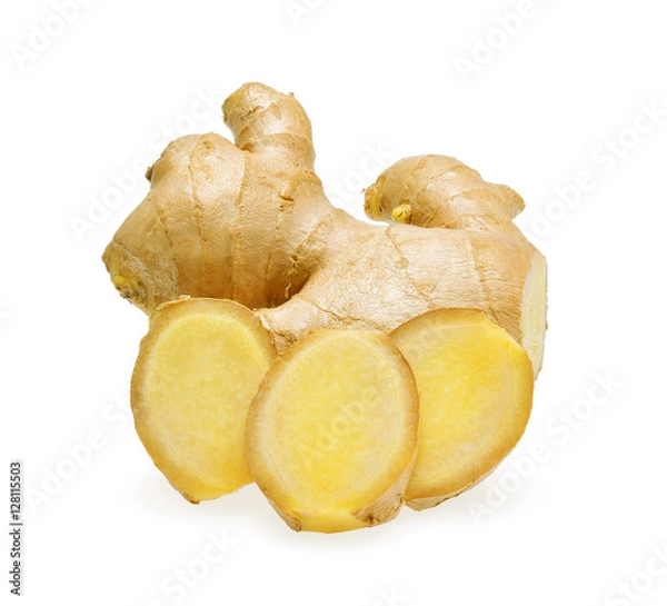 Obraz Ginger root, slices of ginger root isolated on white background