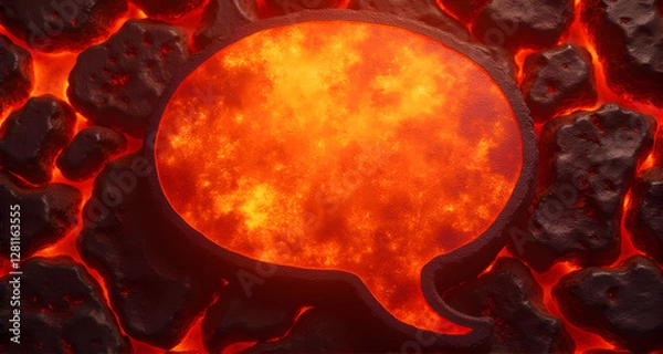 Obraz Fiery Speech Bubble on Lava Rocks
