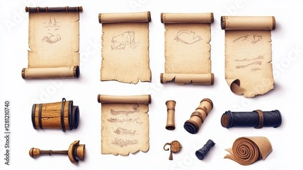 Fototapeta A set of icons for games. Paper scrolls Highlighted on a white background