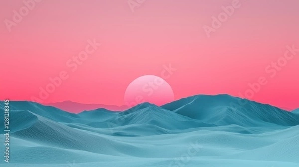Fototapeta Serene Landscape with Soft Pink Sky and Subtle Distant Mountains