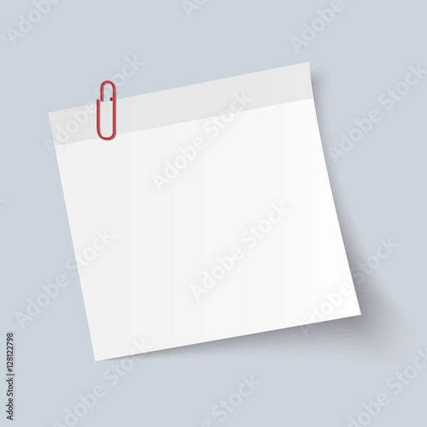 Fototapeta Blank White Sticky Note isolate on gray background, vector illus