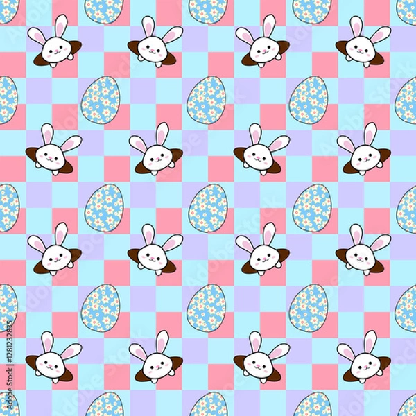 Fototapeta A colorful collage featuring playful patterns with fruits, animals, and whimsical designs across four distinct backgrounds.