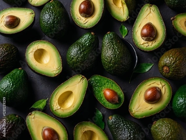 Fototapeta Avocado Background Photos. The freshness of green leaves and natural aesthetics stand out, and the atmosphere whets the appetite of organic food lovers. Generative AI.