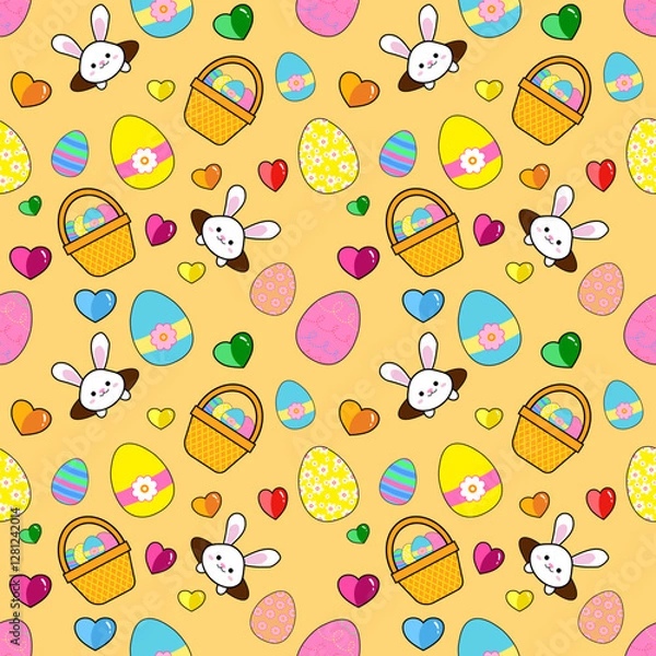 Fototapeta A colorful collage featuring playful patterns with fruits, animals, and whimsical designs across four distinct backgrounds.