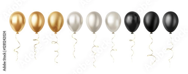 Fototapeta Set of Realistic 3D Silver Gold Black Party Event Balloons Isolated on White Background