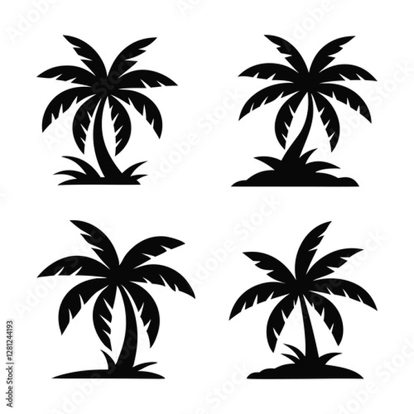 Fototapeta set of palm trees logo icon silhouettes with white background