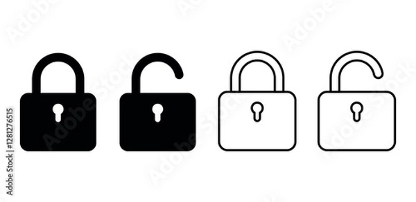 Obraz Set of locked and unlocked padlock icons in solid and outline style, flat security symbols for web and app, vector illustration isolated on white background