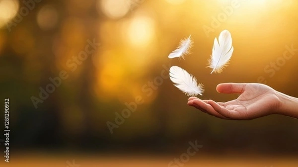 Obraz hands holding feathers