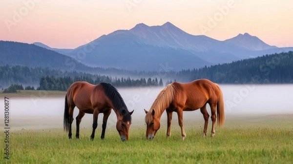 Obraz horses on the mountain