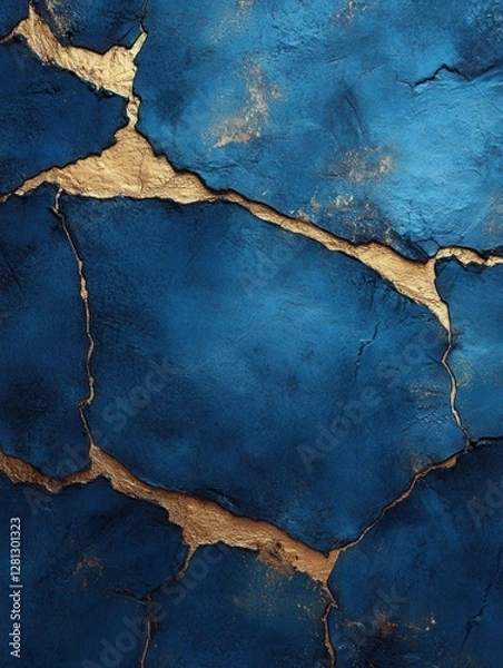 Obraz Elegant blue and gold kintsugi art background with cracks and texture showcasing japanese repair technique