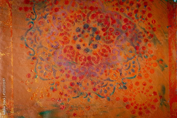 Obraz Orange Paint background with Floral Print