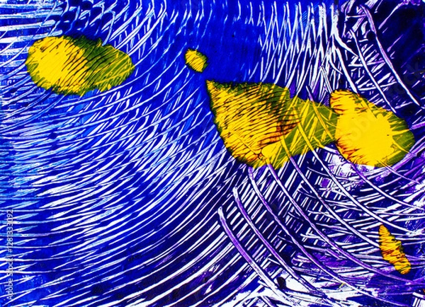 Obraz Blue Paint with Yellow Accents