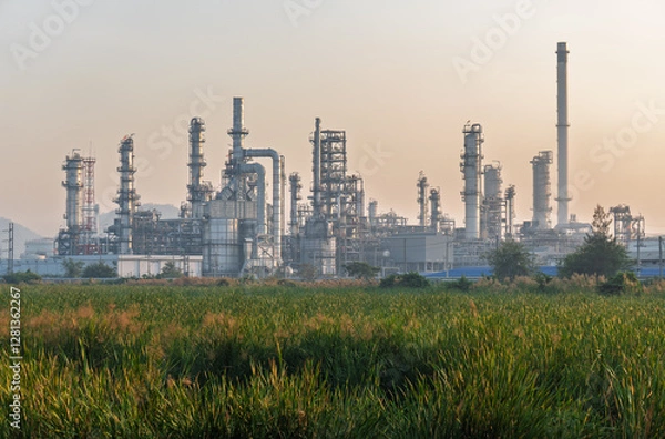Obraz Oil​ refinery​ and​ plant and tower column of Petrochemistry industry in oil​ and​ gas​ ​industrial
