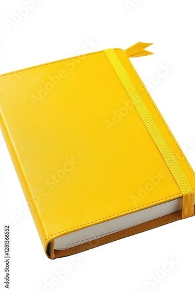 Fototapeta Bright Yellow Closed Notebook on White Background - A Blank Canvas for Your Thoughts and Ideas