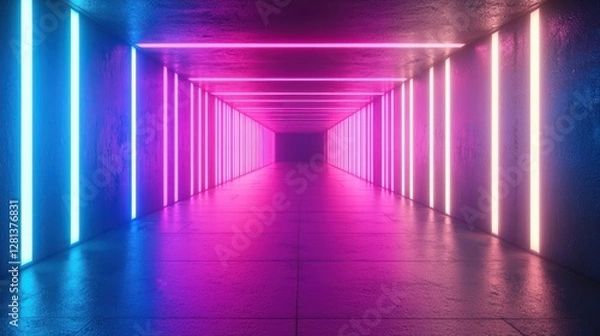 Fototapeta Neon Lights Corridor: A Futuristic Synthwave Vision